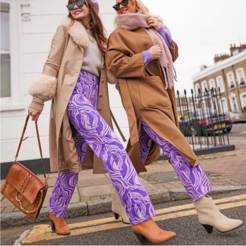 Zara Purple Swirl Straight Leg Pants